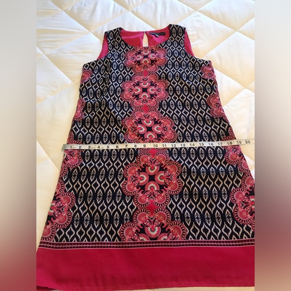 Rose + Olive Pink and Blue Ikat Print Summer Dress. - Picture 4 of 8